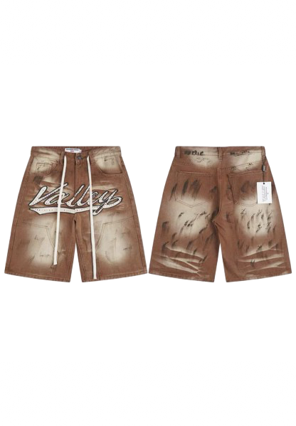 A&L American High-Street Embroidered Patch Denim Shorts